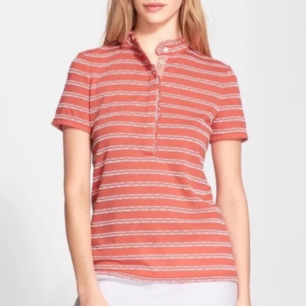 Striped Coral Short-Sleeve Polo Top